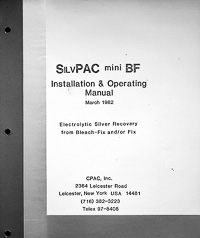 CPAC SilvPAC Mini BF Silver Recovery Unit Installation & Operating Manual
