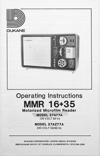 Dukane MMR 16+35 Motorized Microfilm Reader Owners Manual