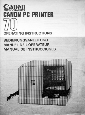 Canon PC Printer 70 Microfilm Reader / Printer Owners Manual