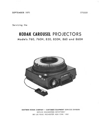 Kodak Carousel 760, 760H, 850, 850H, 860 & 860H Slide Projector Service and Parts Manual