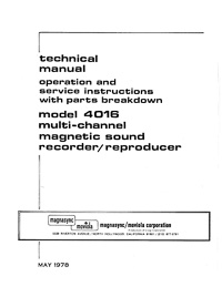 Moviola Model 4016 Magnetic Sound Recorder Technical Manual