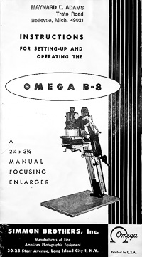 Omega B-8 Photo Enlarger Owners Manual