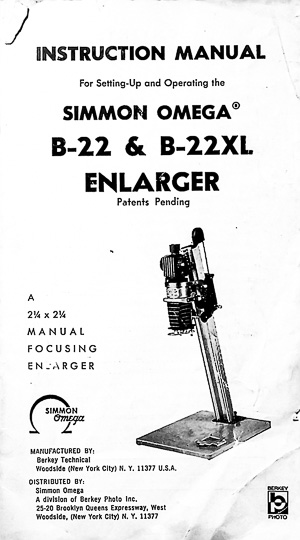 Omega B-22 & B-22XL Photo Enlarger Owners Manual