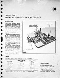 Kodak Multiwidth Manual Splicer Owners Manual