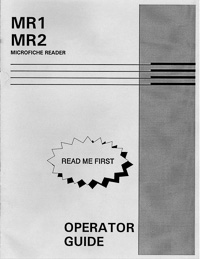 Microimage Display MR1, MR2 Microfiche Reader Operator Guide