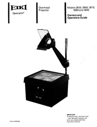 Eiki Specialist 3850, 3860, 3870, 3880, 3890 Overhead Projector Owners Manual