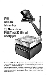Bell & Howell Specialist Model 360 Overhead Projector Special Instruction Manual