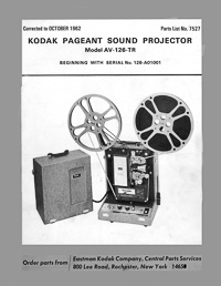 Kodak AV-126-TR Pageant Sound 16mm Movie Projector Parts Manual
