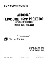 Bell & Howell 2585, 2590 & 2592 Filmosound 16mm Service and Parts Manual
