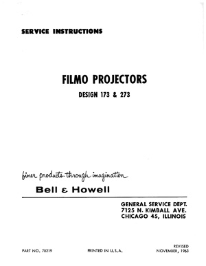 Bell & Howell 173 and 273 16mm Filmo Projector Service and Parts Manual
