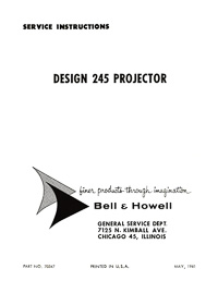 Bell & Howell Autoload 8mm Projector Model 245 Service and Parts Manual