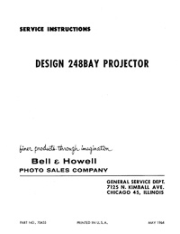 Bell & Howell Autoload 8mm Projector Model 248BAY Service and Parts Manual
