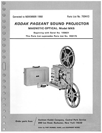 Kodak Pageant Sound Model MK5 16mm Movie Projector Parts Manual