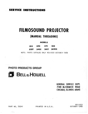 Bell & Howell Filmosound 535, 540, 541, 542 16mm Movie Projector Service Manual