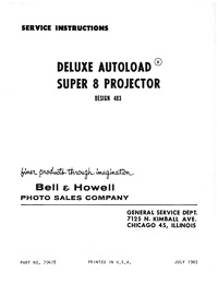 Bell & Howell 483 Deluxe Autoload Super 8 Movie Projector Service and Parts Manual
