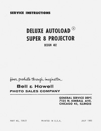 Bell & Howell 482 Super 8 Movie Projector Service and Parts Manual