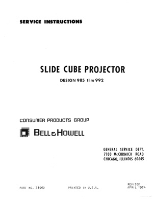 Bell & Howell 985 thru 992 Slide Cube Projector Service and Parts Manual