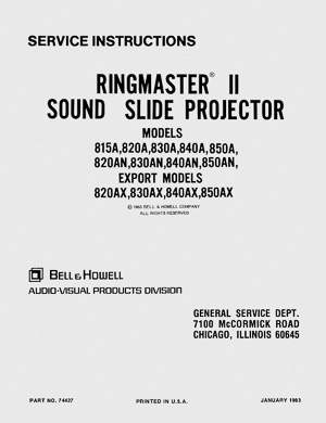 Bell & Howell Ringmaster II Sound Slide Projector Service and Parts Manual