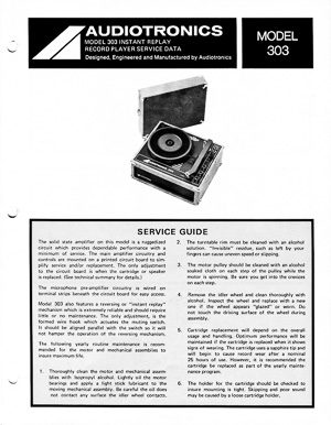 Audiotronics Record Player 303 Service Guide