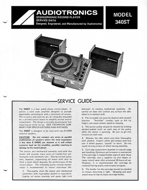 Audiotronics Record Player 340ST Service Guide