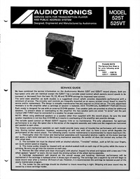 Audiotronics Record Player 525T, 525VT Service Guide