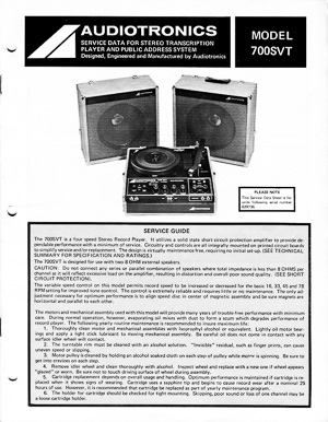 Audiotronics Record Player 700SVT Service Guide